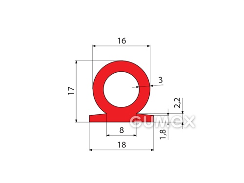 Geformtes Silikonprofil mit Loch, 17x18mm, 60°ShA, -60°C/+250°C, rot, 